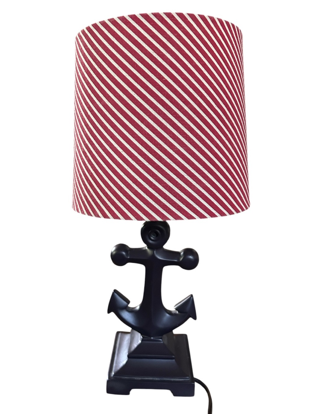 Nautical Anchor Table Lamp with Red Striped Shade